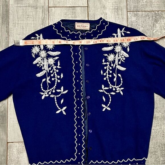 Vtg Cardigan Beaded Floral Navy Blue White Hand Made Cottagecore Lined Jacket M - Picture 12 of 15